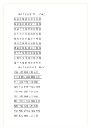 音节字词100个