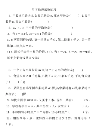 用字母表示数练习测试