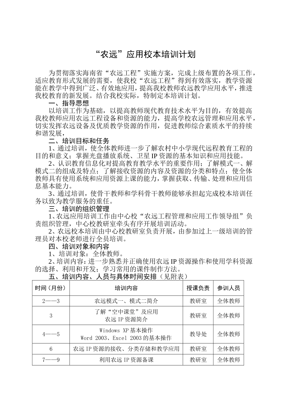 镇中心学校年度“农远”应用校本培训计划_第1页