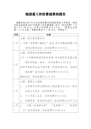 中学校团委工作经费预算的报告