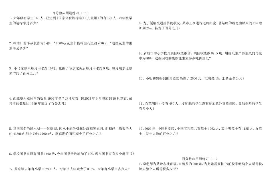 百分数应用题练习测试题_第1页