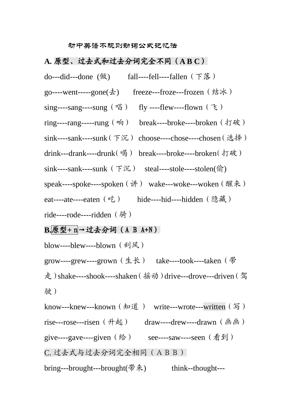 初中英语不规则动词公式记忆法知识点梳理汇总_第1页