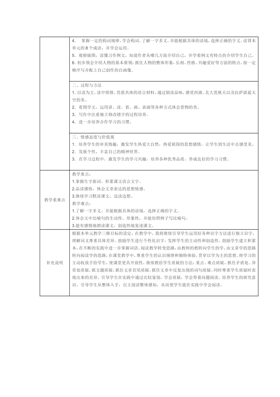 第二单元《北大荒的秋天》、《西湖》、《拉萨的天空》教学目标原设计_第3页