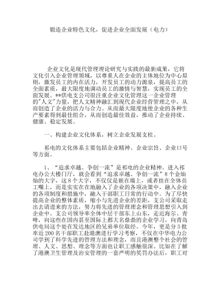 锻造企业特色文化，促进企业全面发展（电力）