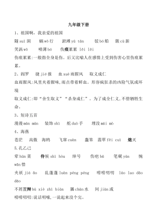 九年级下册语文祖国啊，我亲爱的祖国知识点