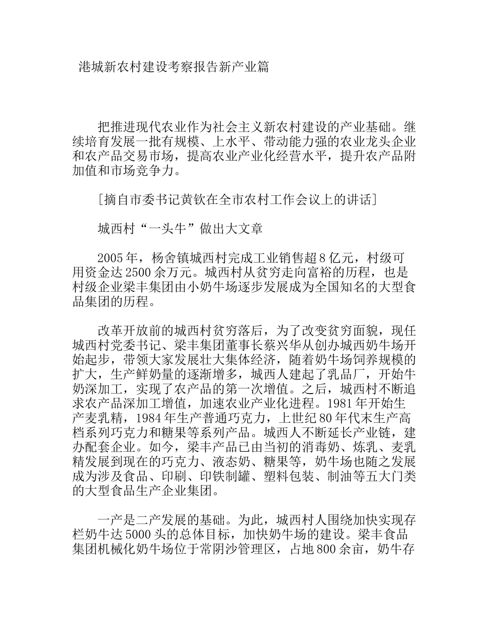 港城新农村建设考察报告新产业篇_第1页