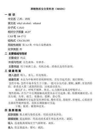 酒精物质安全资料表（MSDS）