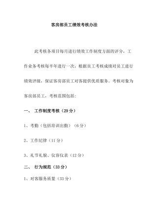 客房部员工绩效考核办法 