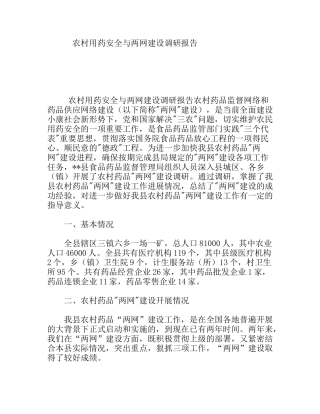 农村用药安全与两网建设调研报告