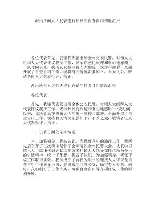 派出所向人大代表进行评议的自查自纠情况汇报