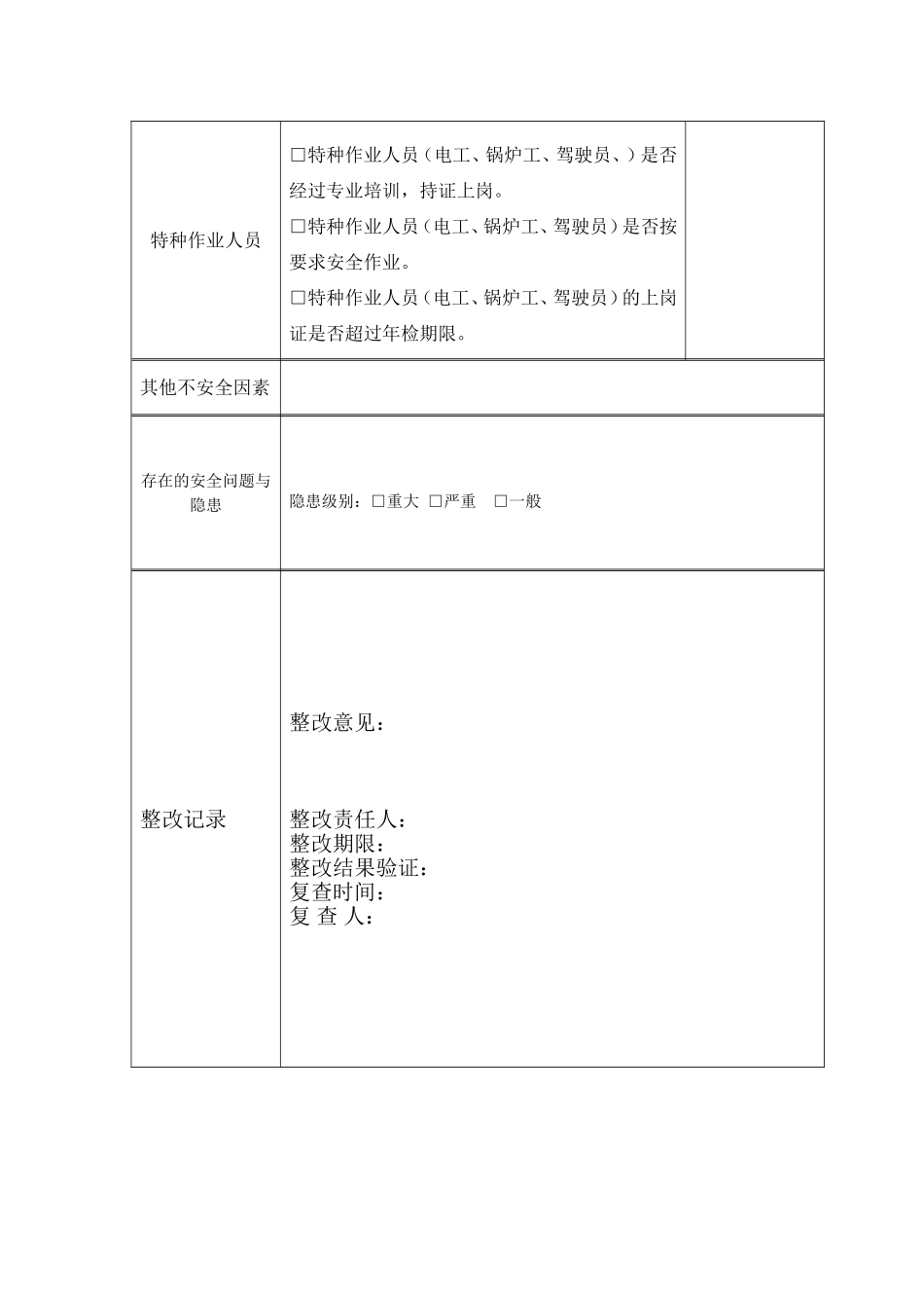日常安全生产检查及整改记录表_第3页