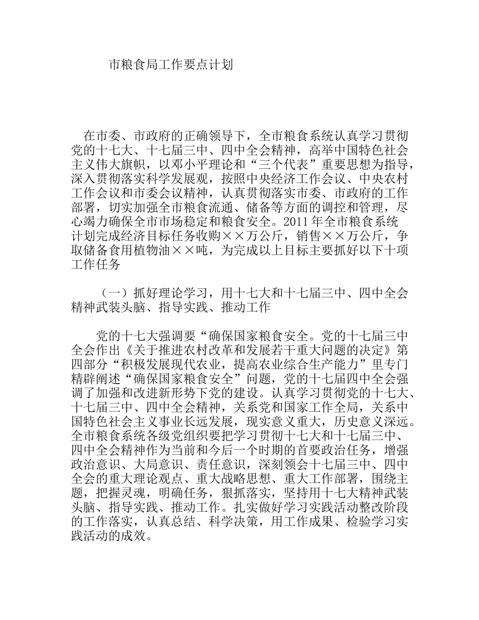 市粮食局工作要点计划_第1页