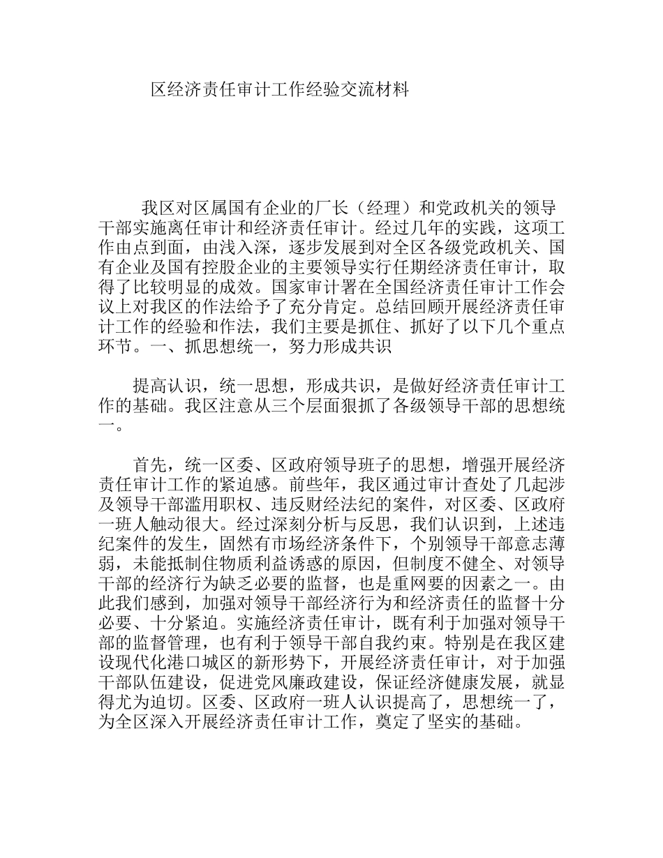 区经济责任审计工作经验交流材料_第1页