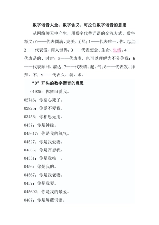 数字谐音大全、数字含义、阿拉伯数字谐音的意思