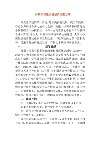 师资队伍建设规划及实施方案
