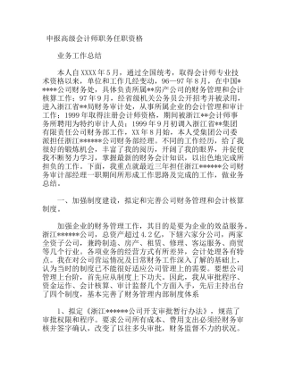 申报高级会计师职务任职资格业务工作总结