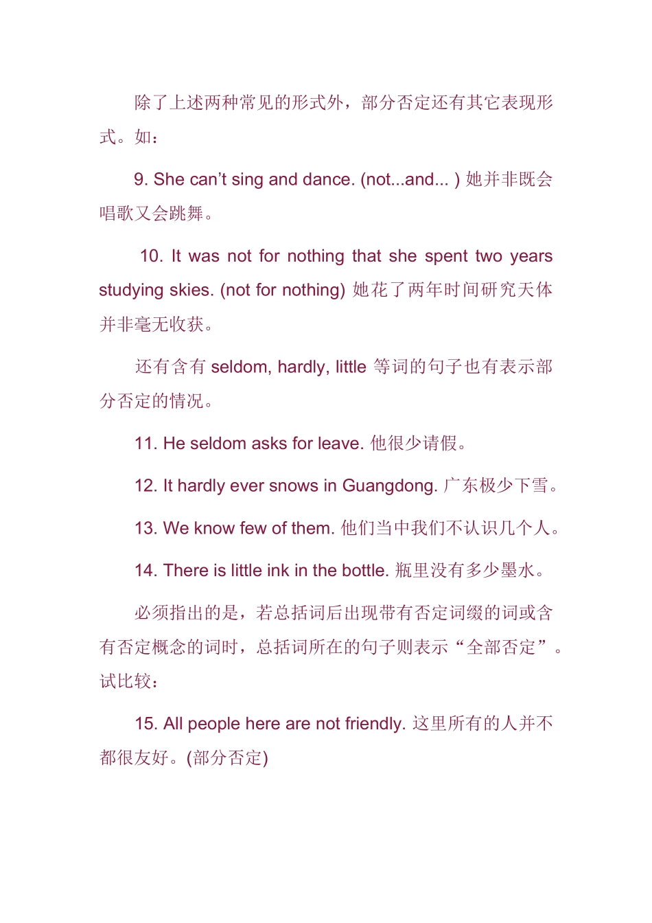 英语中的部分否定与全部否定语法知识点_第2页