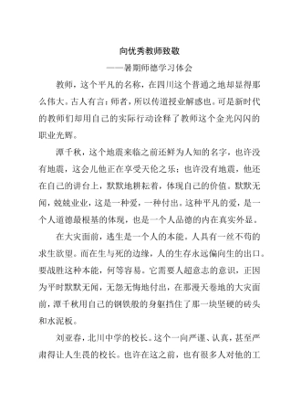 向优秀教师致敬 ——暑期师德学习体会