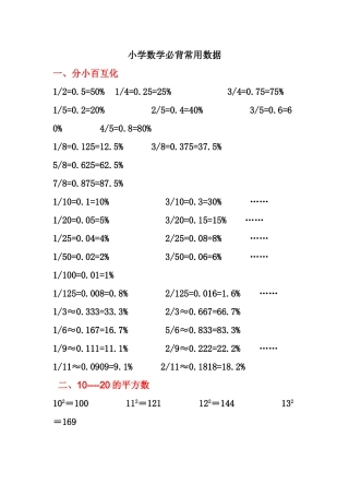 小学数学必背常用数据