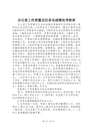 办公室工作质量及任务完成情况考核表
