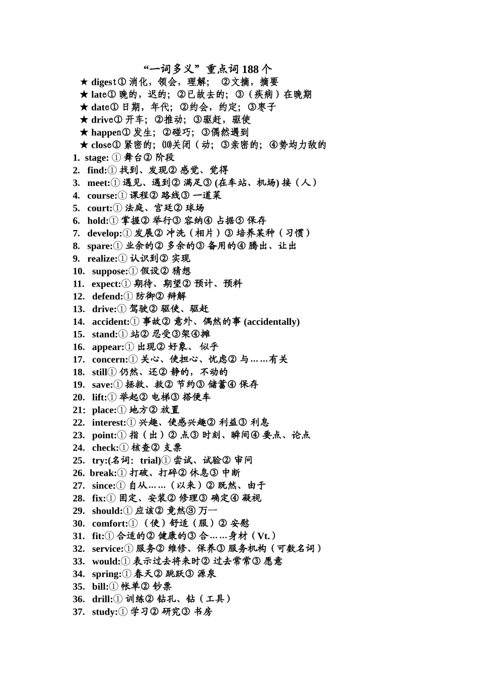 “一词多义”重点词188个_第1页