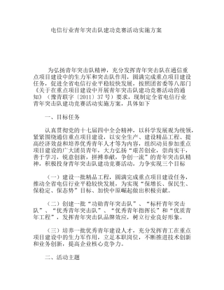 电信行业青年突击队建功竞赛活动实施方案
