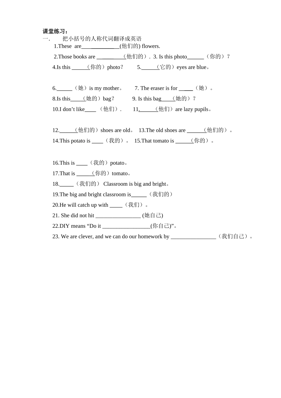 英语人称代词（含反身代词）表及基础练习_第3页
