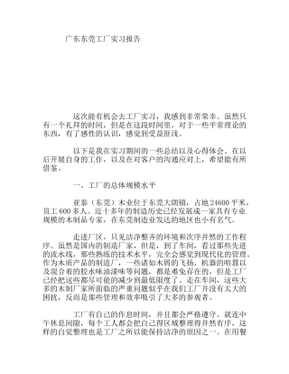 广东东莞工厂实习报告