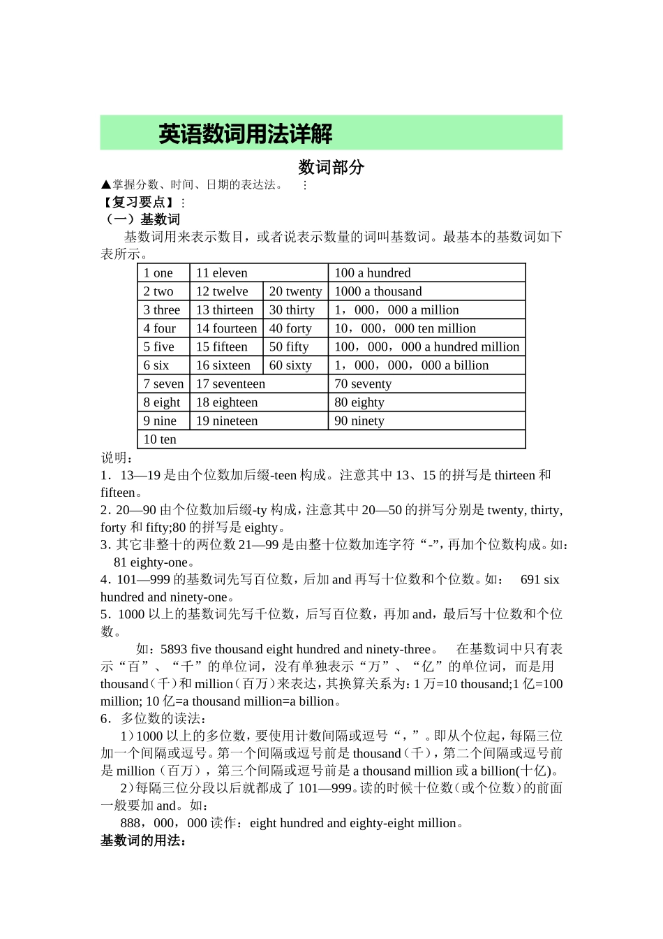 英语数词用法详解_第1页