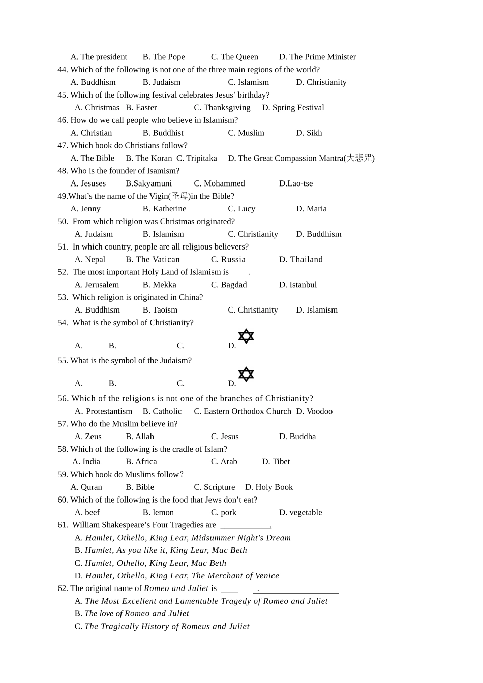 英语文化常识题库_第3页