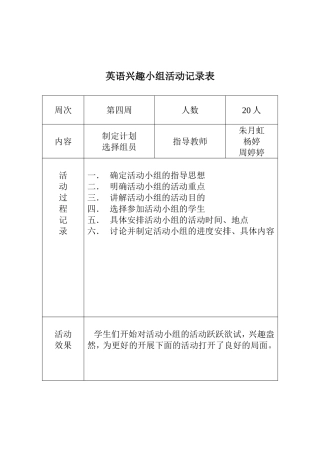 英语兴趣小组活动记录表