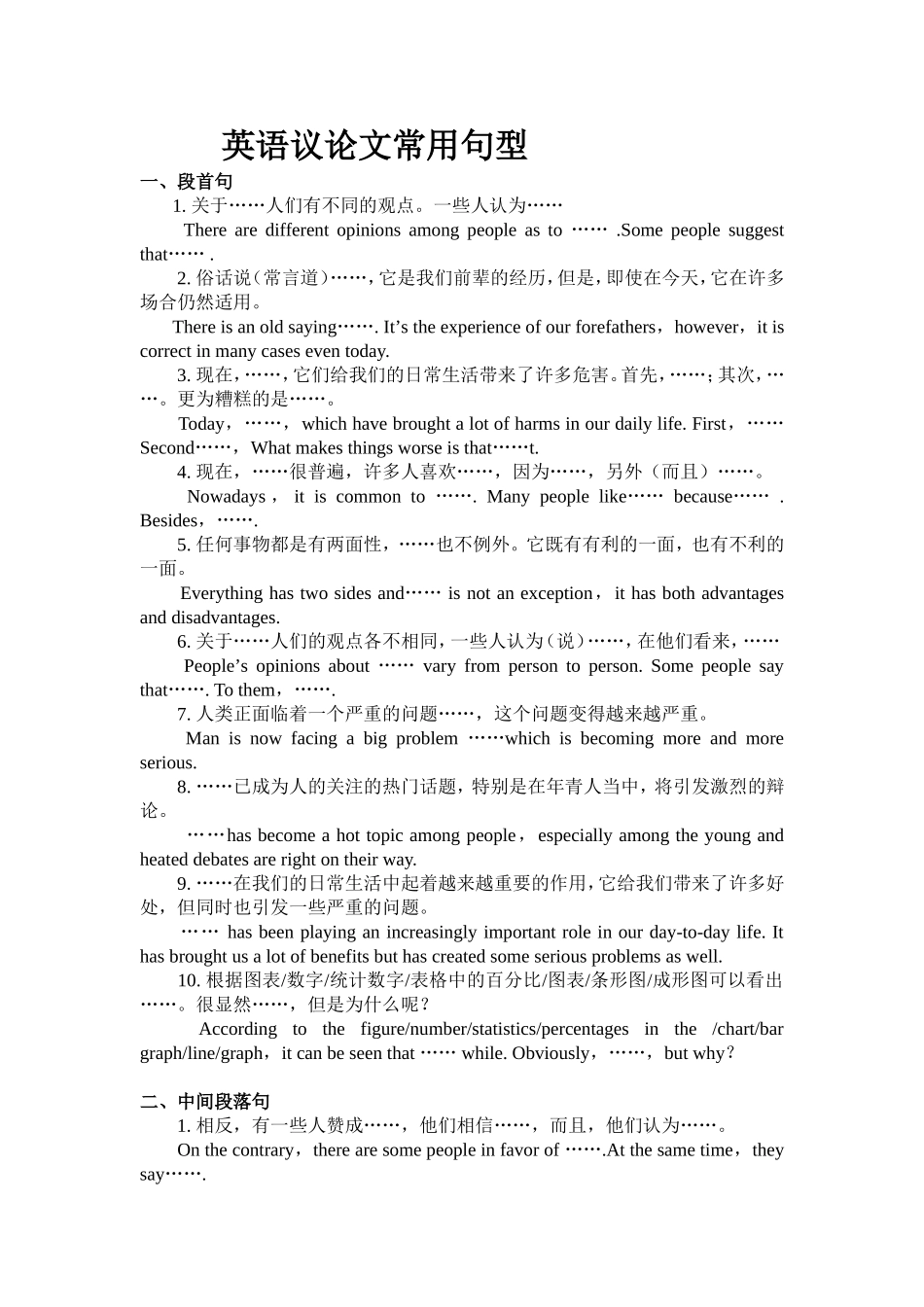 英语议论文常用句型_第1页