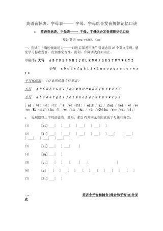 英语音标表、字母表-----字母、字母组合发音规律记忆口诀