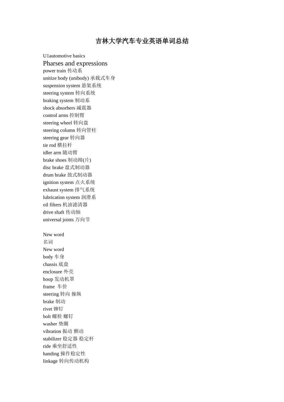 吉林大学汽车专业英语单词总结_第1页
