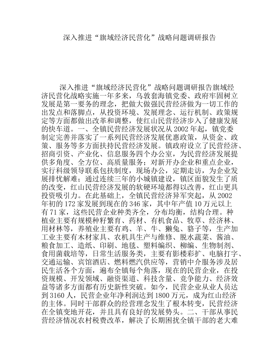 深入推进“旗域经济民营化”战略问题调研报告_第1页