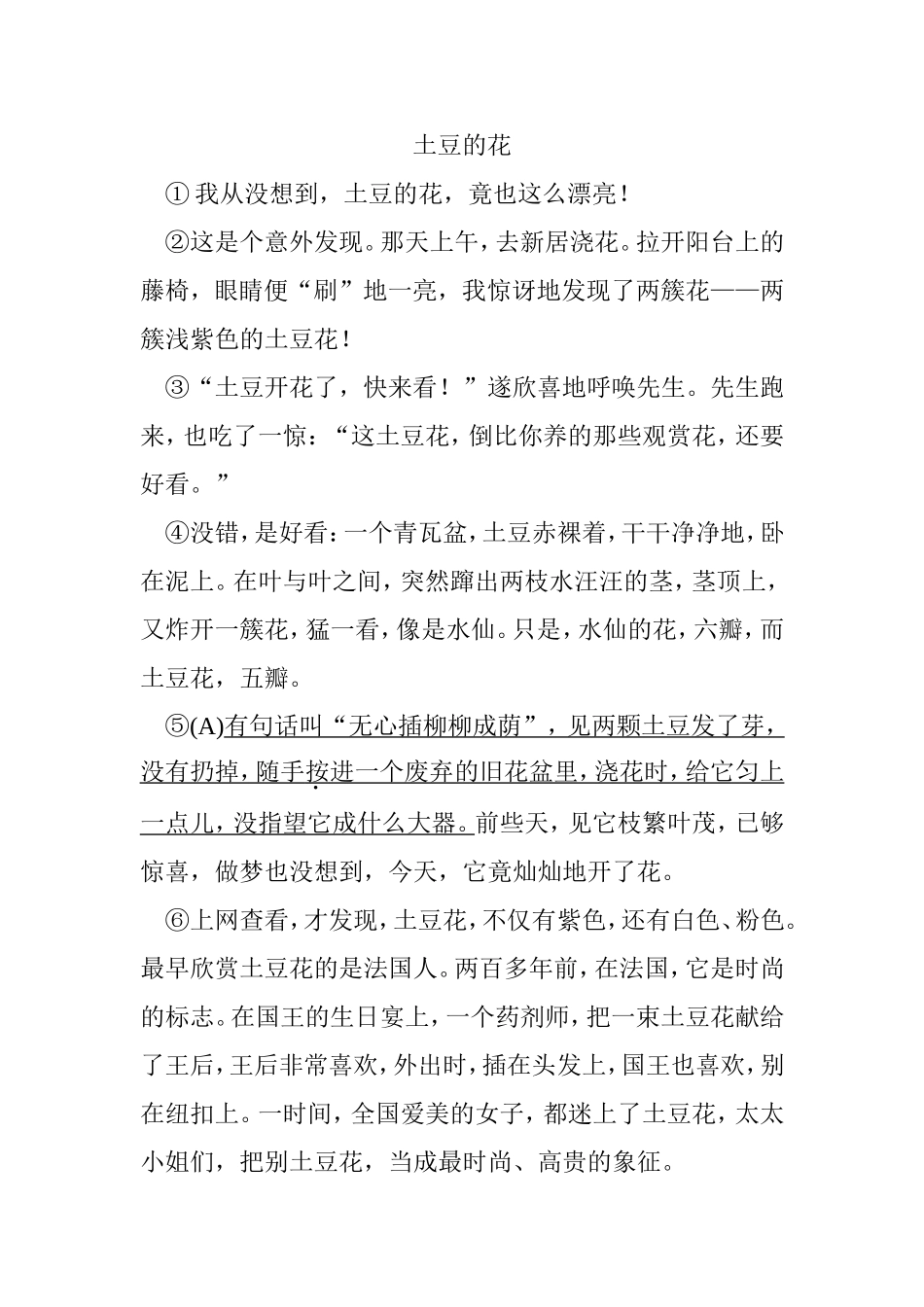 土豆的花 语文练习题、_第1页