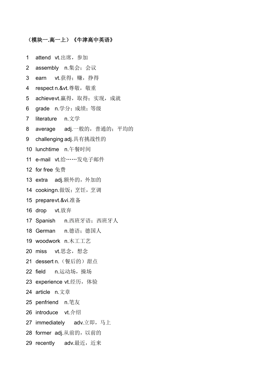 模块一高一上《牛津高中英语》词汇_第1页