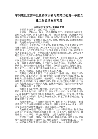 车间班组支部书记竞聘演讲稿与某某区委第一季度党建工作总结材料两篇