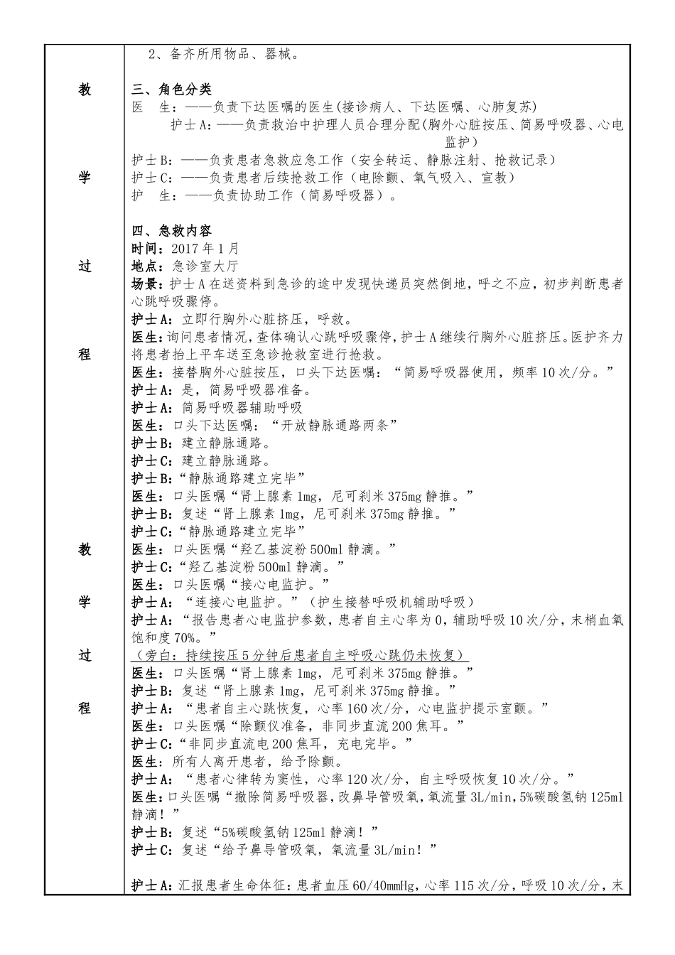 院内心脏骤停抢救情景模拟教学教案_第3页