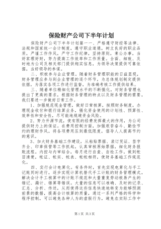 保险财产公司下半年计划