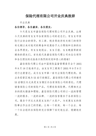 保险代理有限公司开业庆典致辞