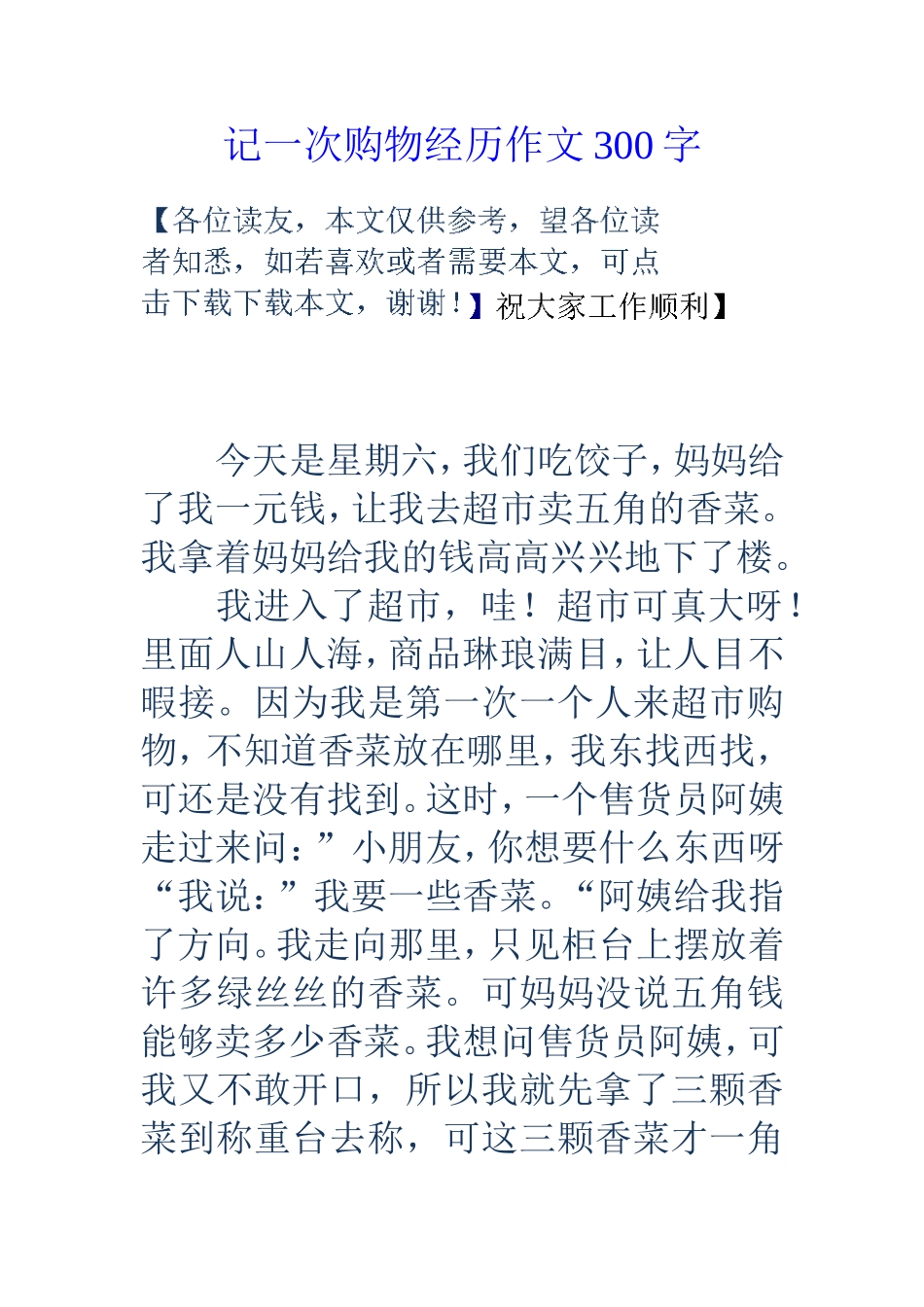 记一次购物经历作文300字_第1页