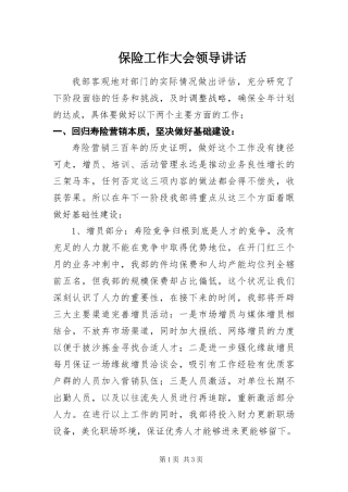 保险工作大会领导致辞