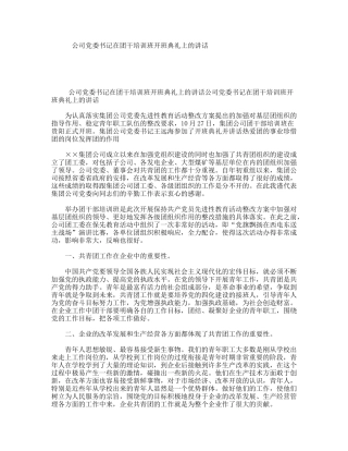 公司党委书记在团干培训班开班典礼上的讲话