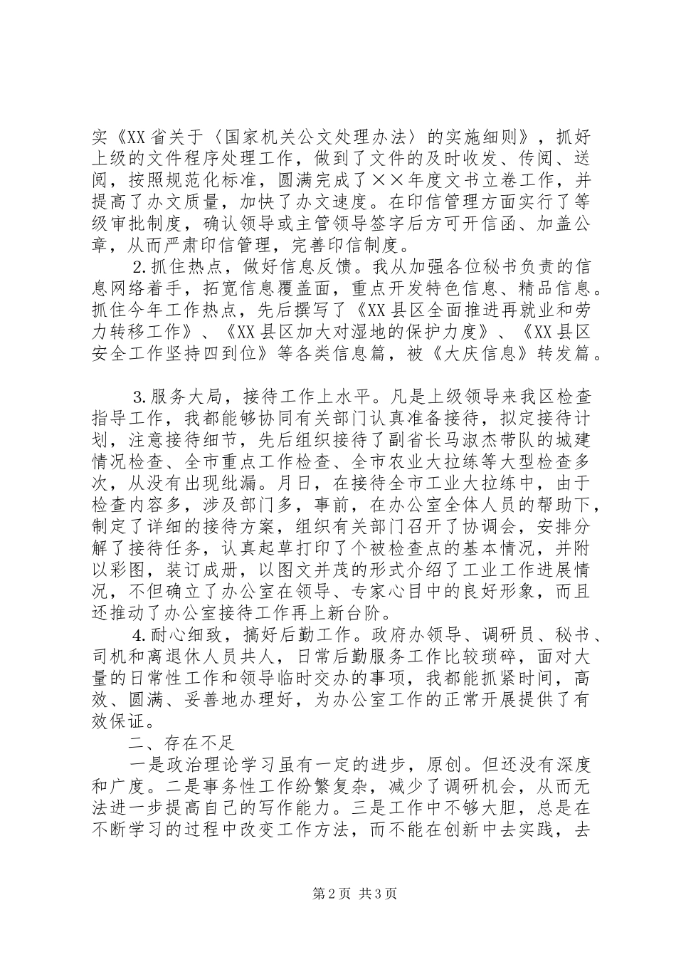 办公室文书兼政府接待个人工作总结_第2页