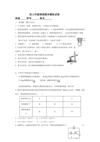 初三年级物理期末模拟试卷