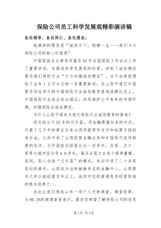 保险公司员工科学发展观精彩演讲稿