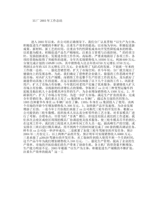 XX厂2003年工作总结