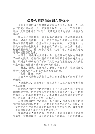保险公司职前培训心得体会