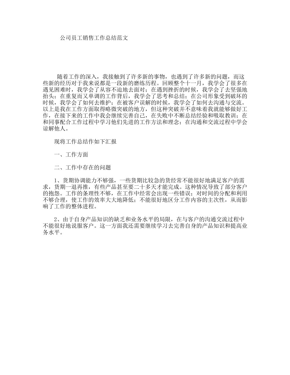 公司员工销售工作总结范文_第1页